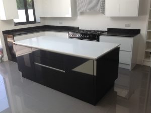 Black and white quartz worktops