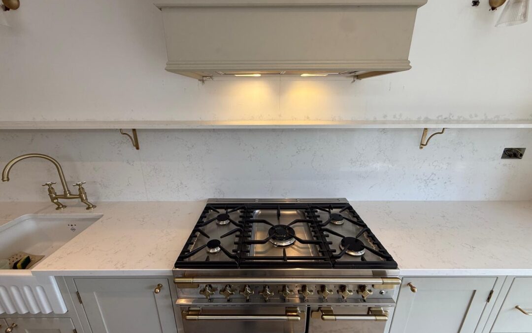 Carrara quartz worktops with shelf